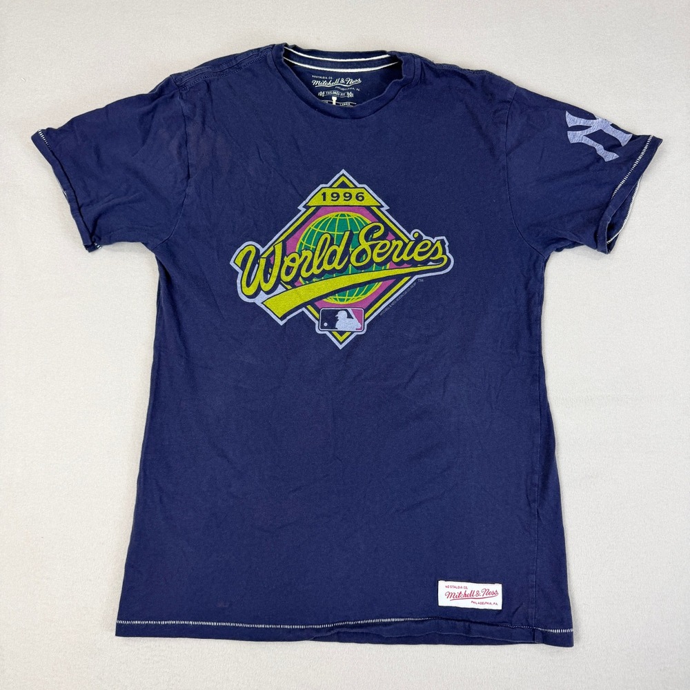 Mitchell Ness women L‎ New York Yankees 1996 World Series T-Shirt Navy Blue Vtg